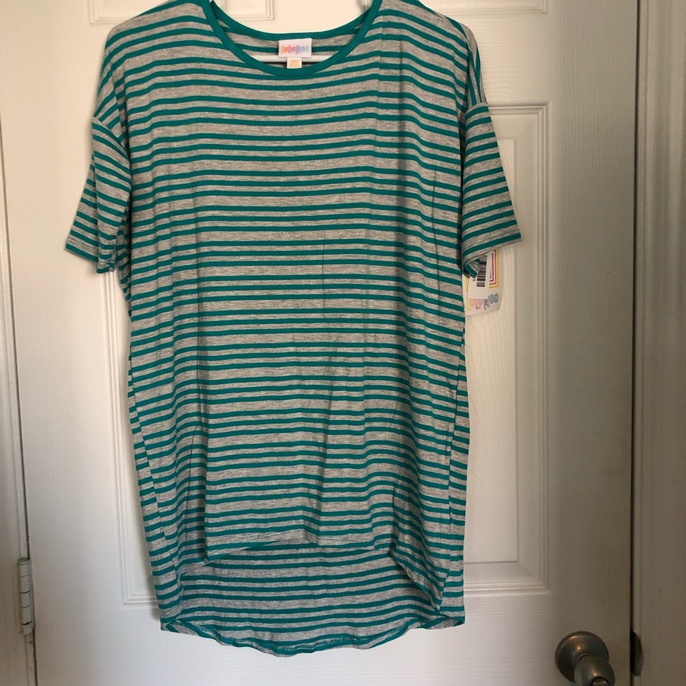 NWT XXS LuLaRoe Irma, teal stripe